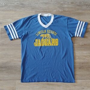 Vintage Lincoln Heights Jaguars T-Shirt Jersey Blue Size L